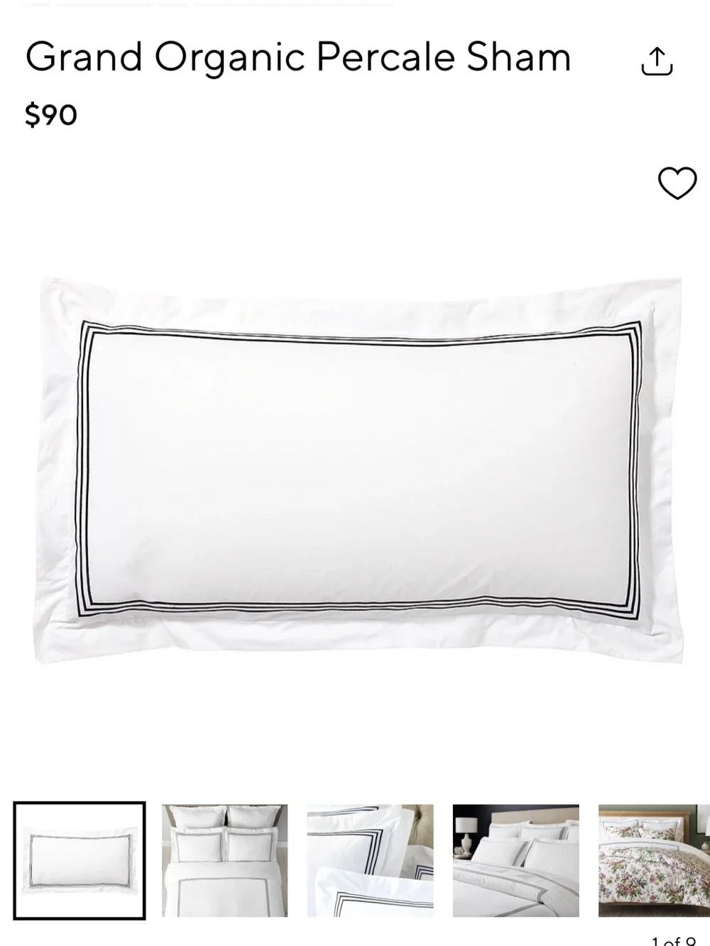2 Pottery Barn Grand Organic Percale Sham - White with Black Double Border